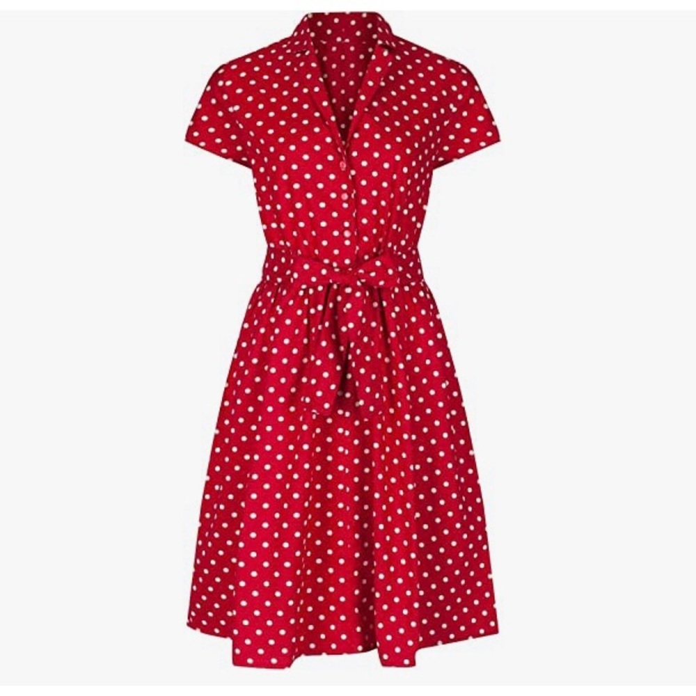 NWT Red Polka Dot Vintage Style A Line Shirt Dress